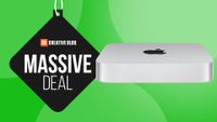 The Mac mini next to a tag that says 'massive deal'